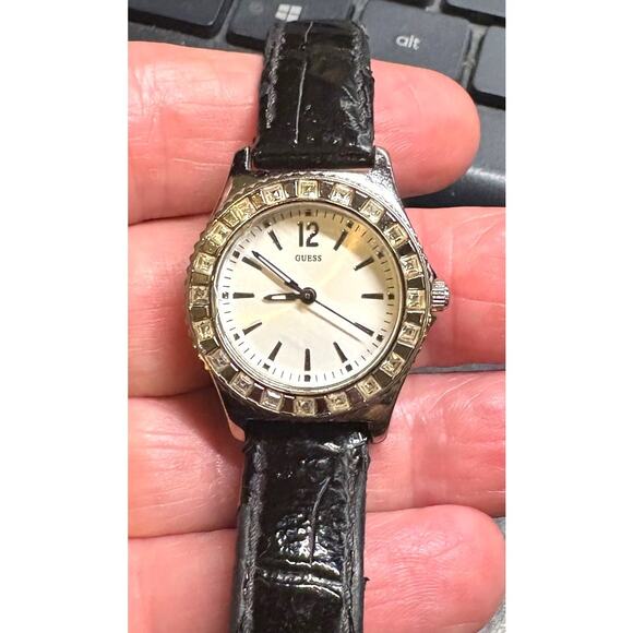 Women's 28mm Guess Watch, Silver Tone with Rhinestone Bezel, WR to 100M - Picture 1 of 5